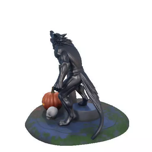 2860 COLOR Werewolf Howling with Skull 3D Model 3D print model_34