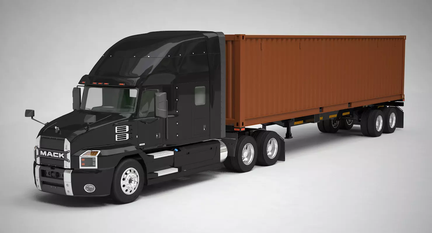 US Semi-Trailer Container Trailer 3D model_1
