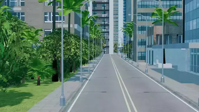 City Downtown Skyscraper Street 05 - DAY Low-poly 3D model 6