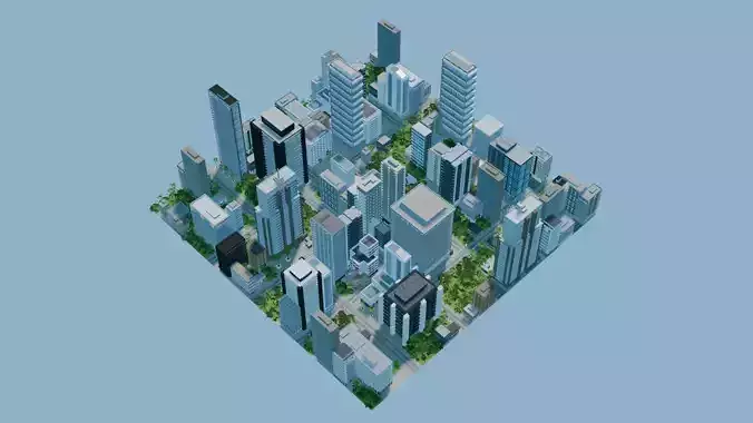 City Downtown Skyscraper Street 05 - DAY Low-poly 3D model 3