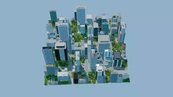 City Downtown Skyscraper Street 05 - DAY Low-poly 3D model 2