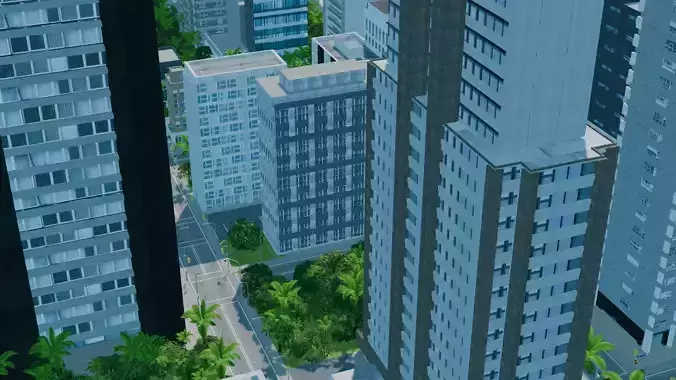 City Downtown Skyscraper Street 05 - DAY Low-poly 3D model 5