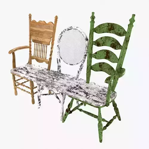 Bench maded from old chairs 3D model