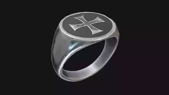 Templar Cross Signet Ring Game-Ready 3D Model 
