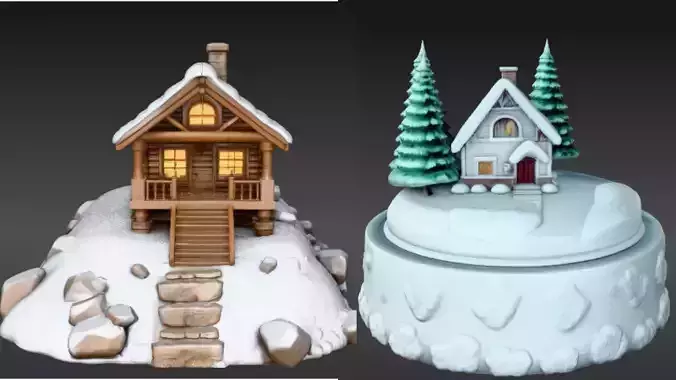 Snow Globe And Hill House Two Model Pack 3D Model
