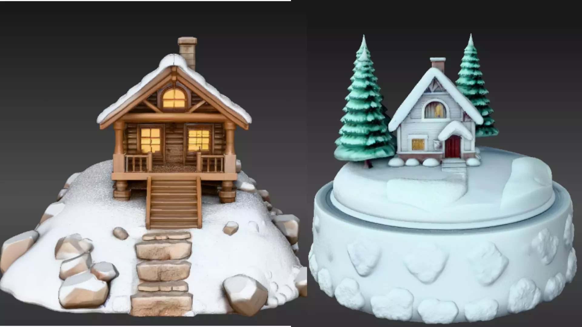 Snow Globe And Hill House Two Model Pack 3D Model 3D model_0