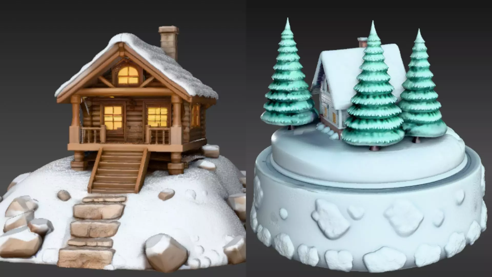 Snow Globe And Hill House Two Model Pack 3D Model 3D model_8