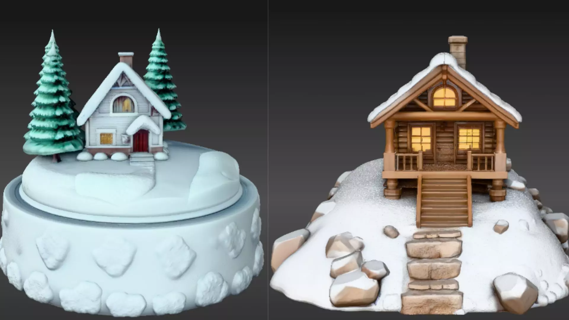 Snow Globe And Hill House Two Model Pack 3D Model 3D model_7