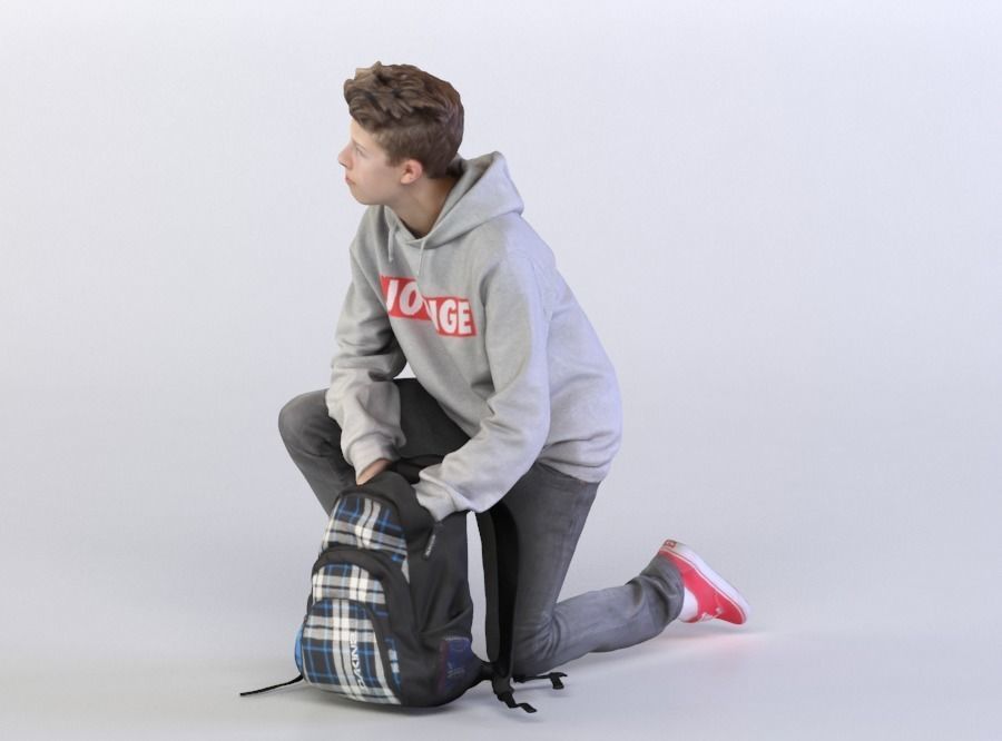 Brad 0052 Kid knealing down over backpack 3D model_1
