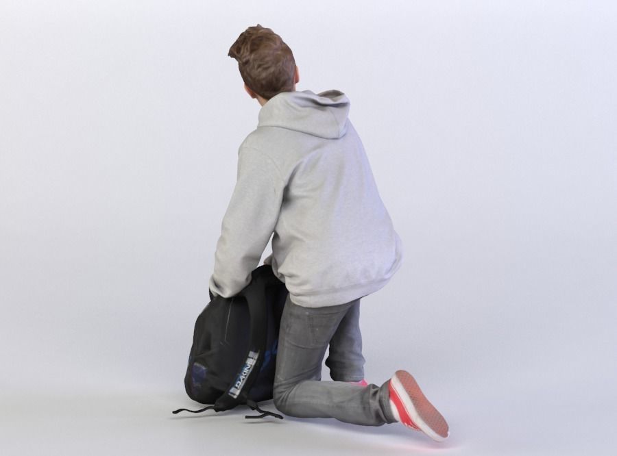 Brad 0052 Kid knealing down over backpack 3D model_2