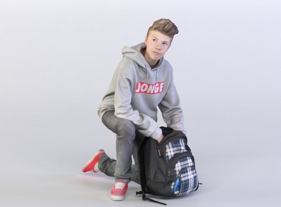 Brad 0052 Kid knealing down over backpack 3D model_0
