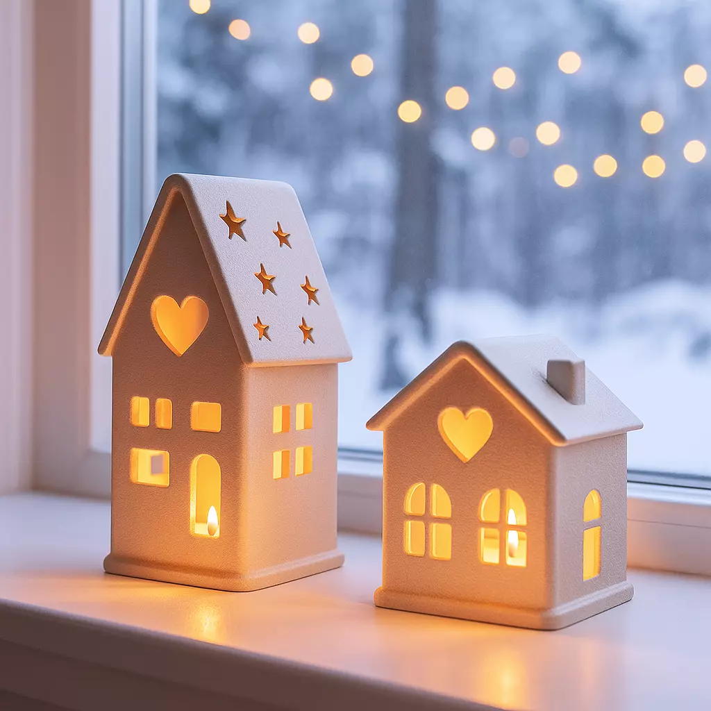 Christmas House Candle Holder Set 2 pcs Cozy Village Decor 3D print model