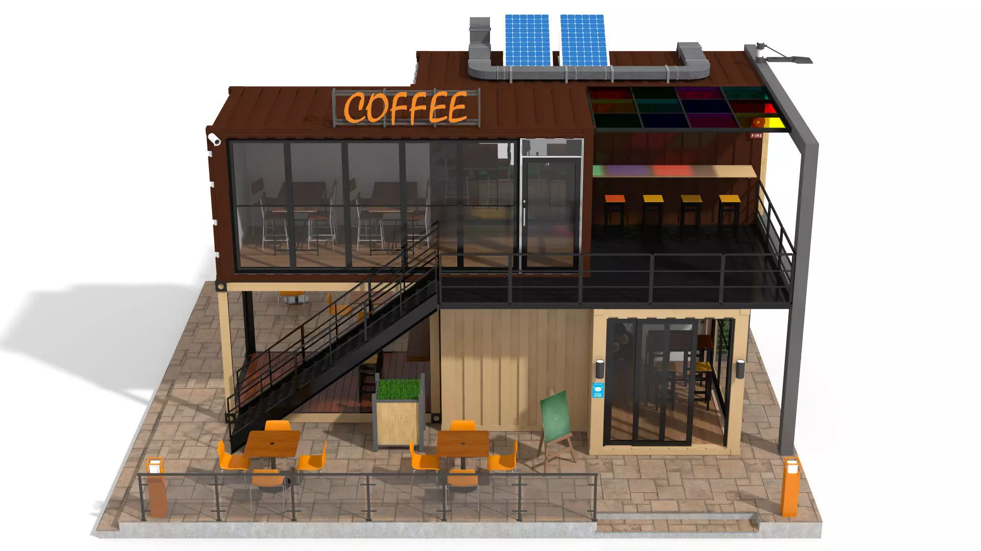 Shipping Container Coffee Shop 3D model_2