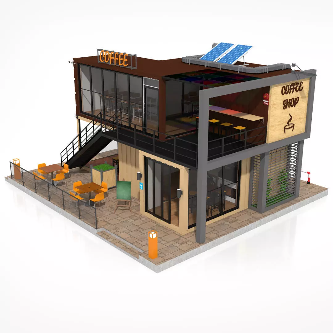 Shipping Container Coffee Shop 3D model_0