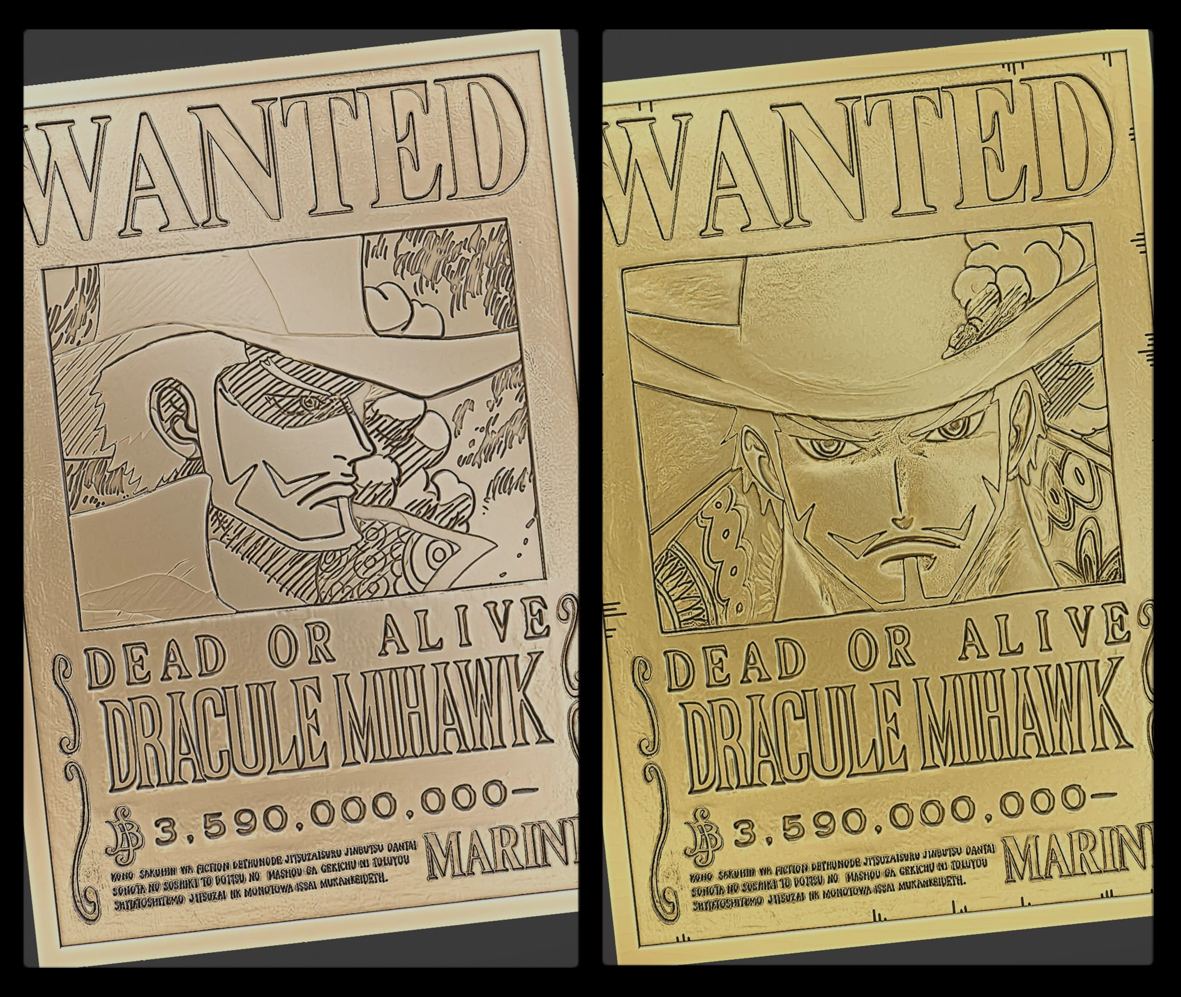 Mihawk Wanted Poster - one piece Free 3D print model