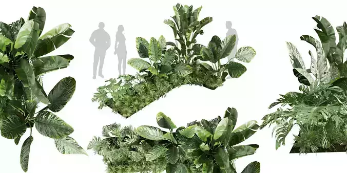 Banana Monstera Grass Garden Vol 616 3D Model for Blender