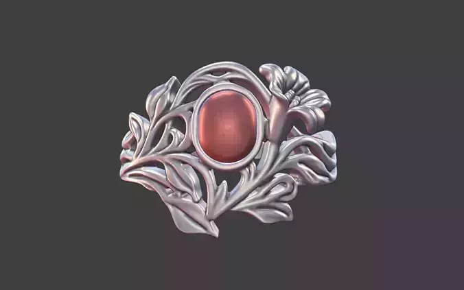  Silver Art Nouveau Cabochon Ring 