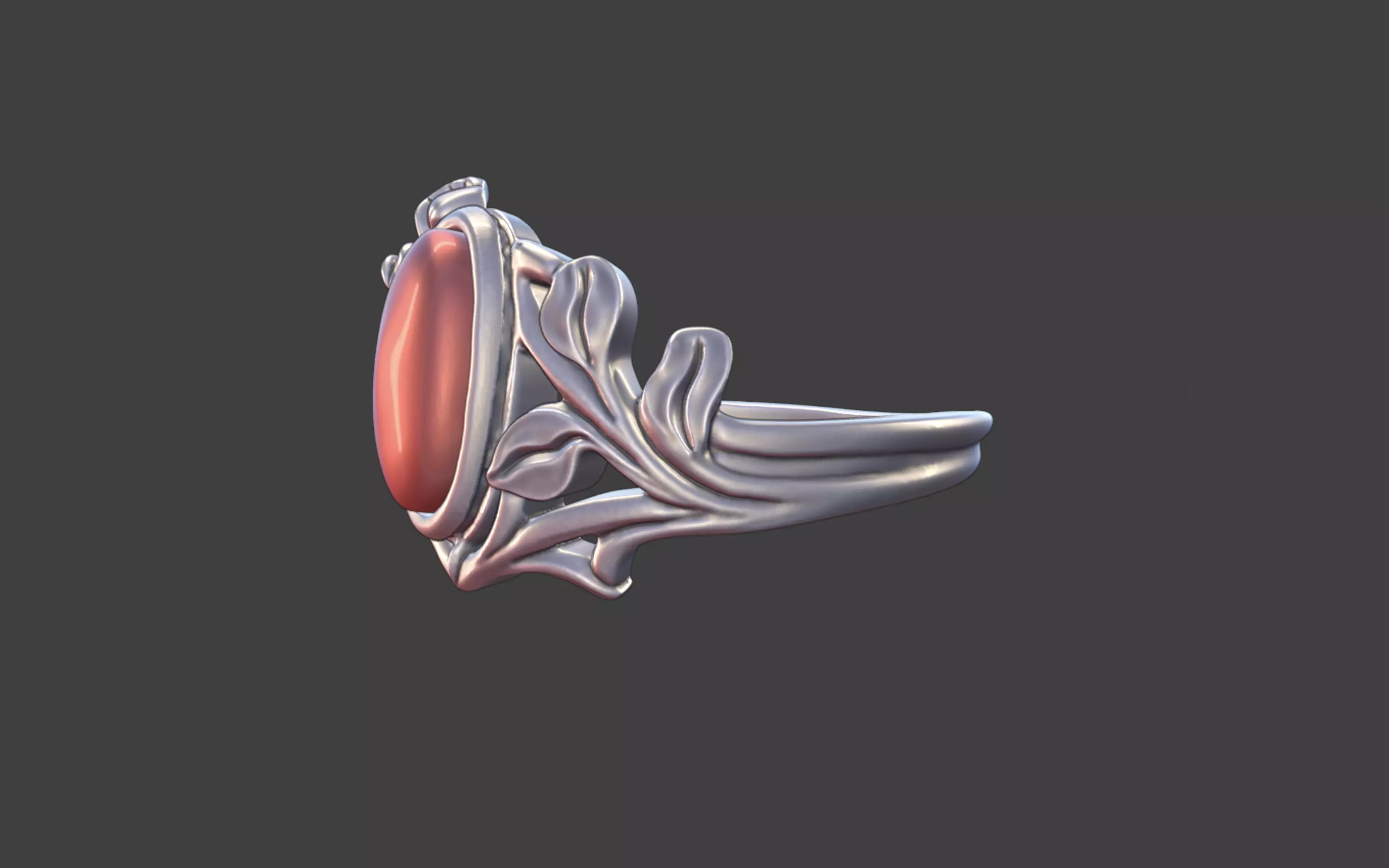 Silver Art Nouveau Cabochon Ring 3D print model_3