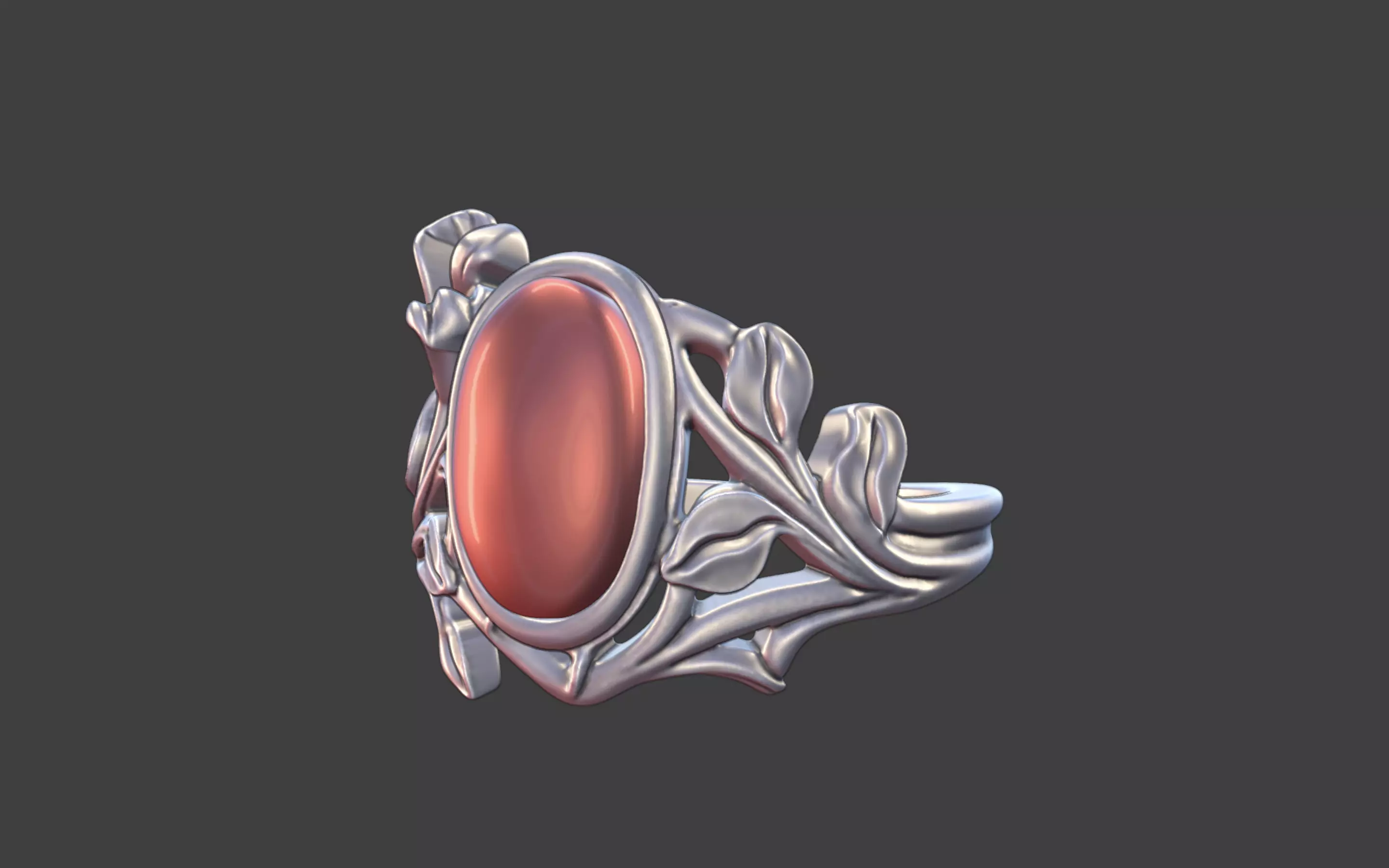 Silver Art Nouveau Cabochon Ring 3D print model_1