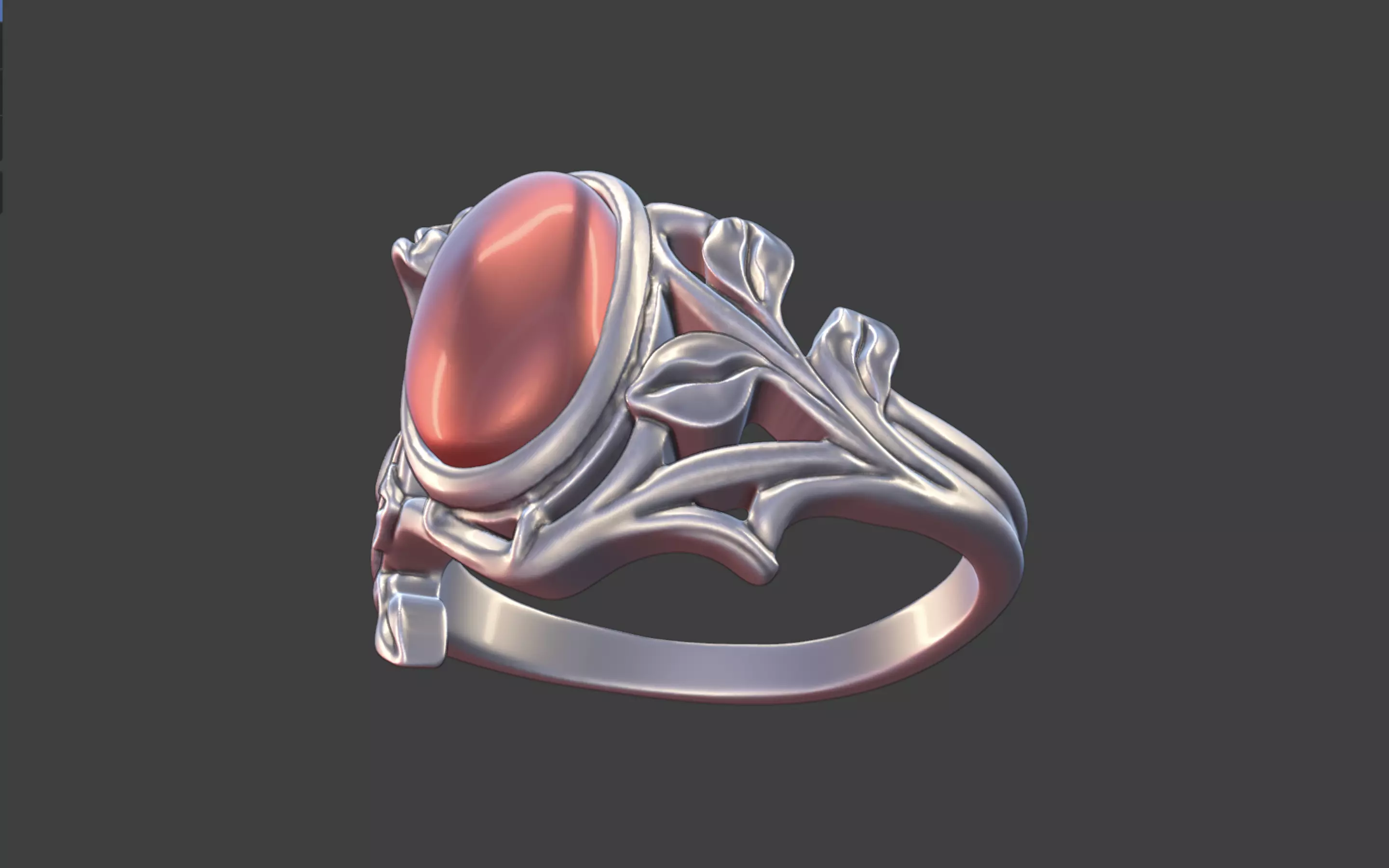 Silver Art Nouveau Cabochon Ring 3D print model_20