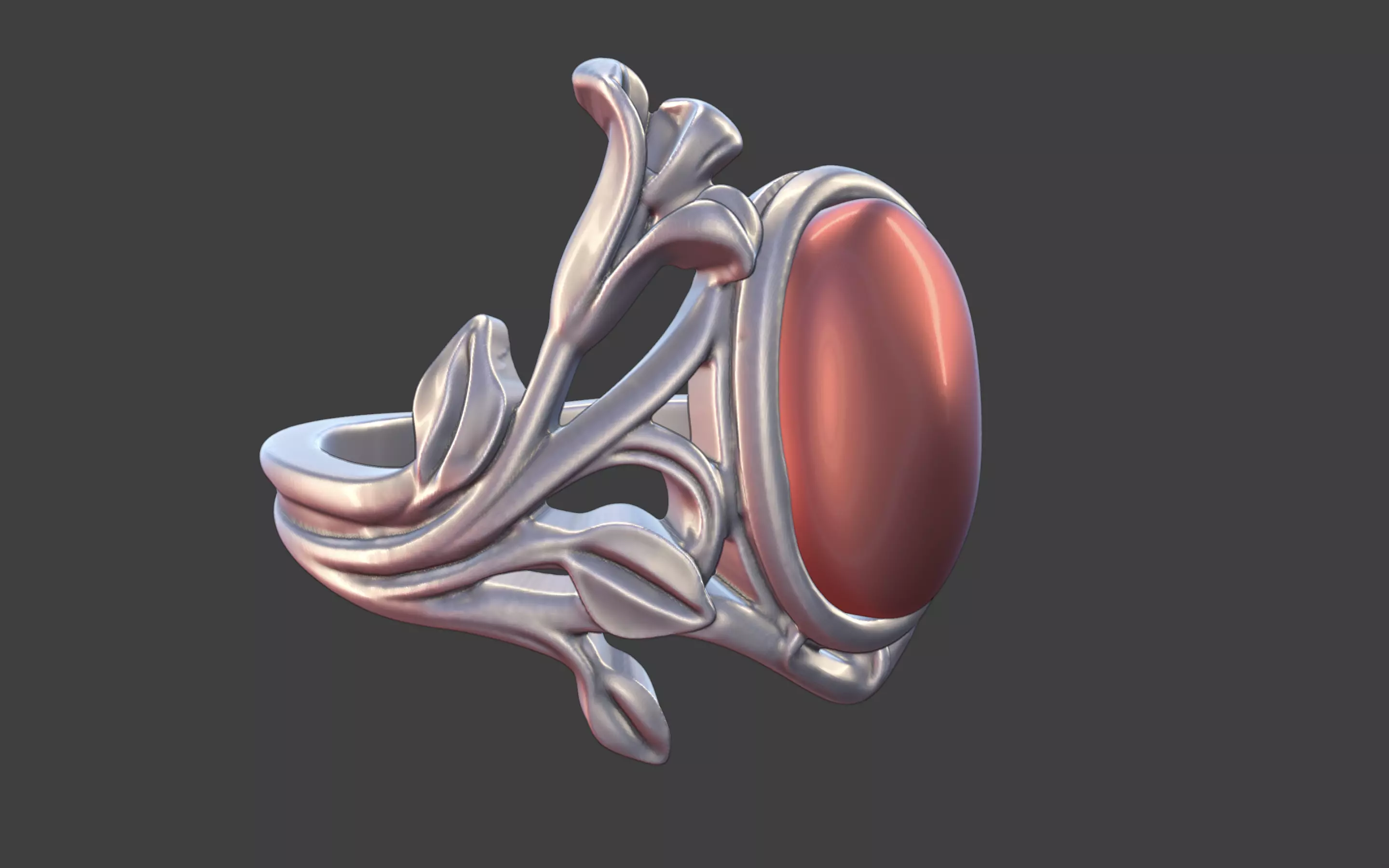 Silver Art Nouveau Cabochon Ring 3D print model_10