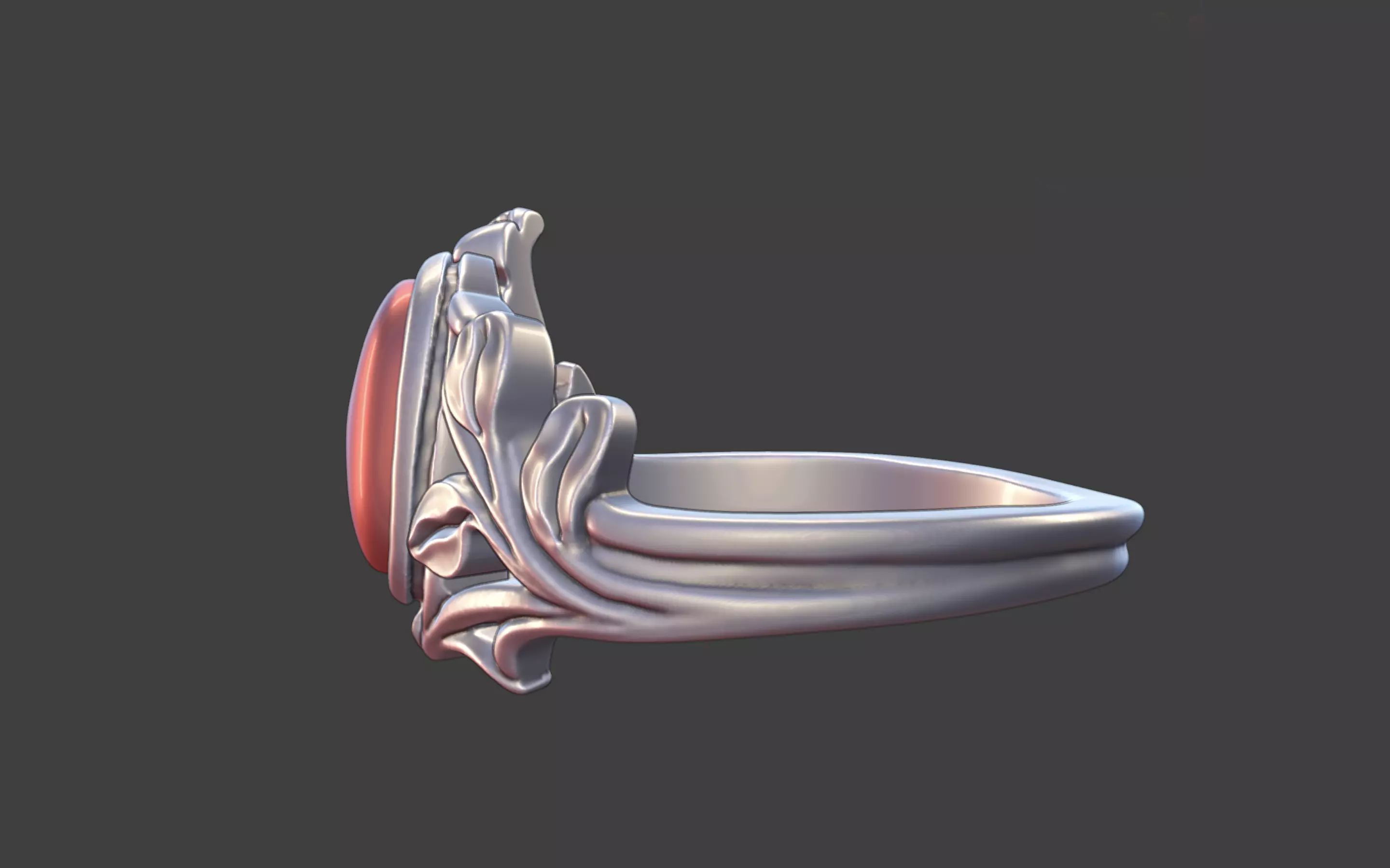 Silver Art Nouveau Cabochon Ring 3D print model_4