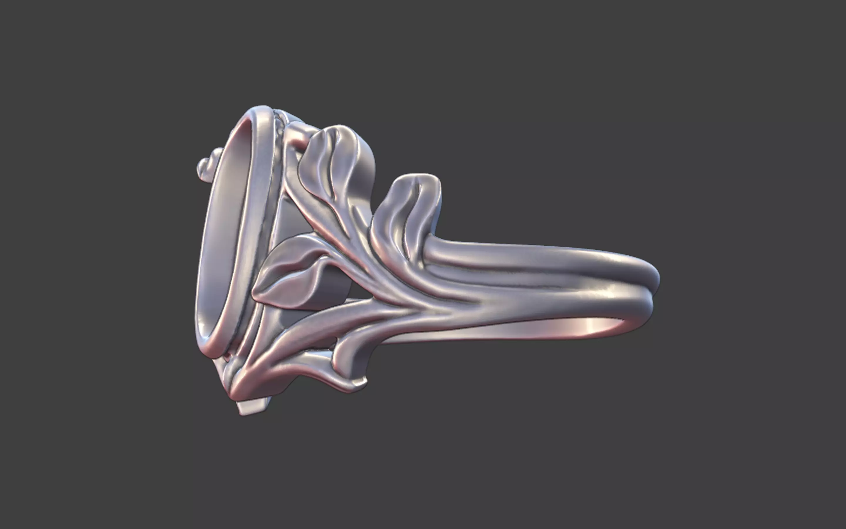 Silver Art Nouveau Cabochon Ring 3D print model_29