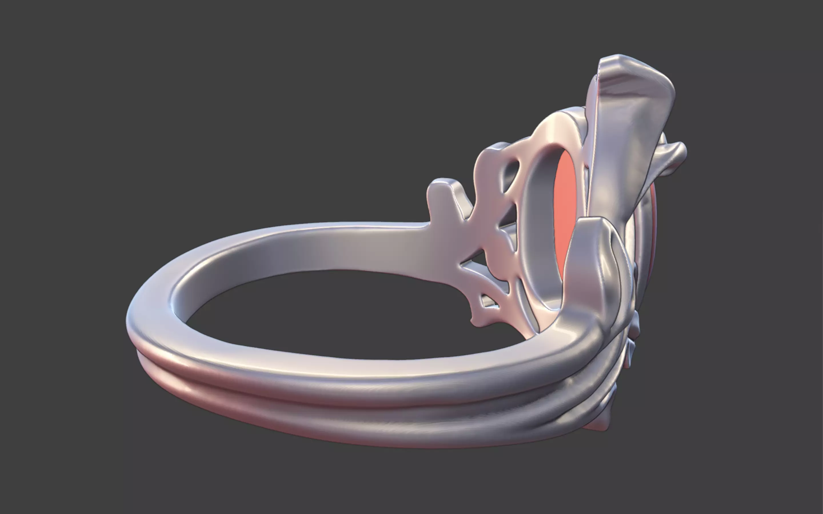Silver Art Nouveau Cabochon Ring 3D print model_8