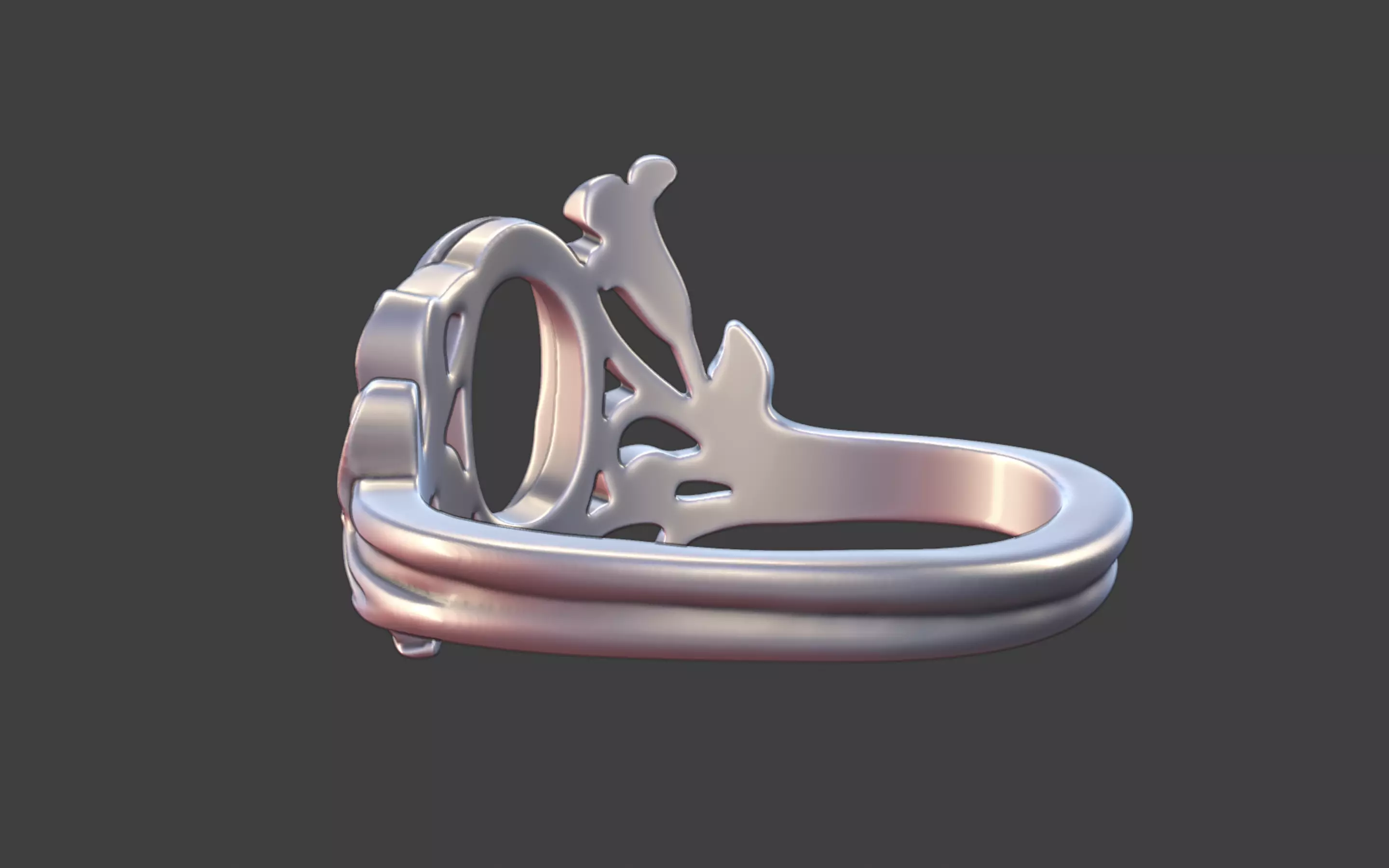 Silver Art Nouveau Cabochon Ring 3D print model_30
