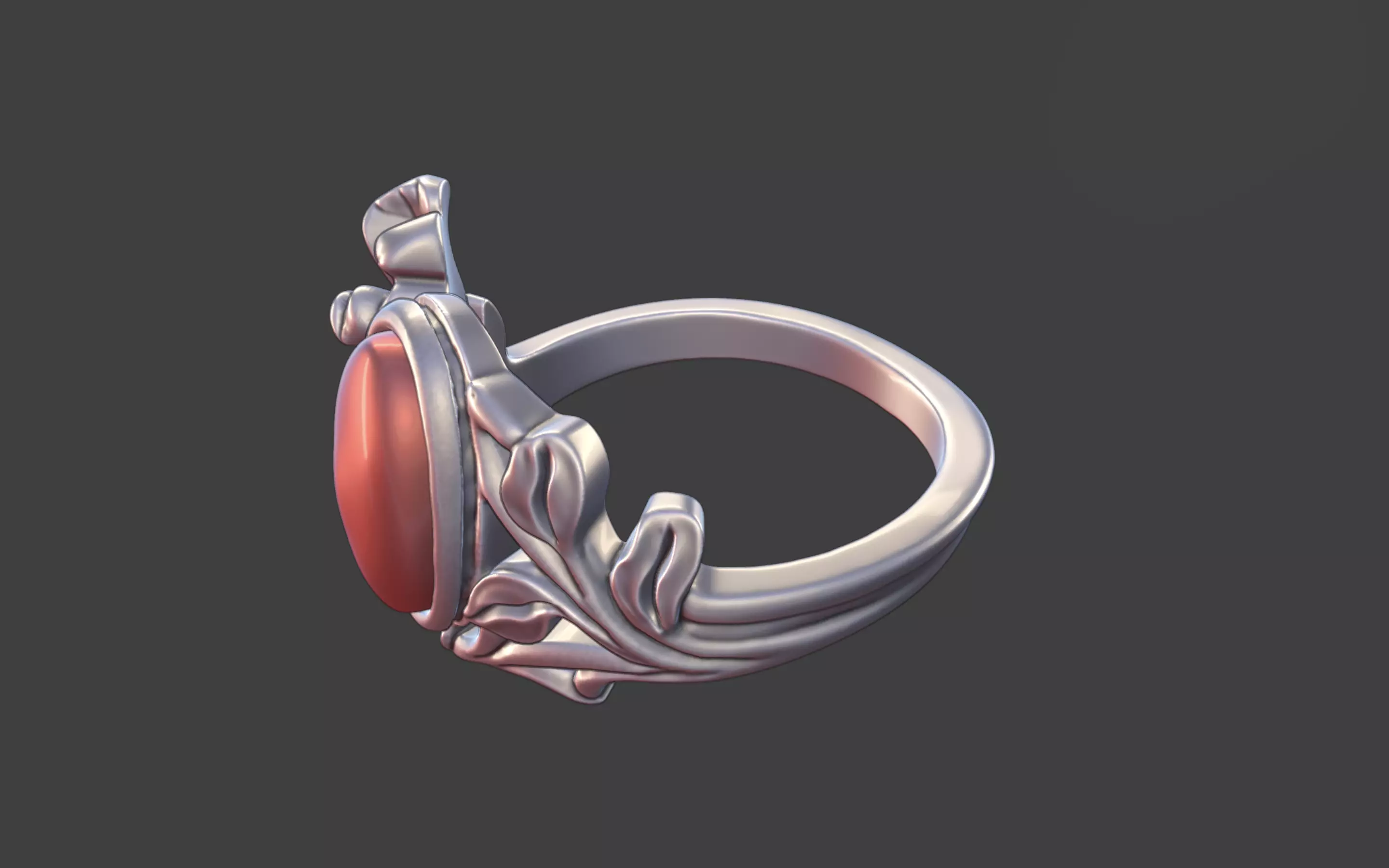 Silver Art Nouveau Cabochon Ring 3D print model_14