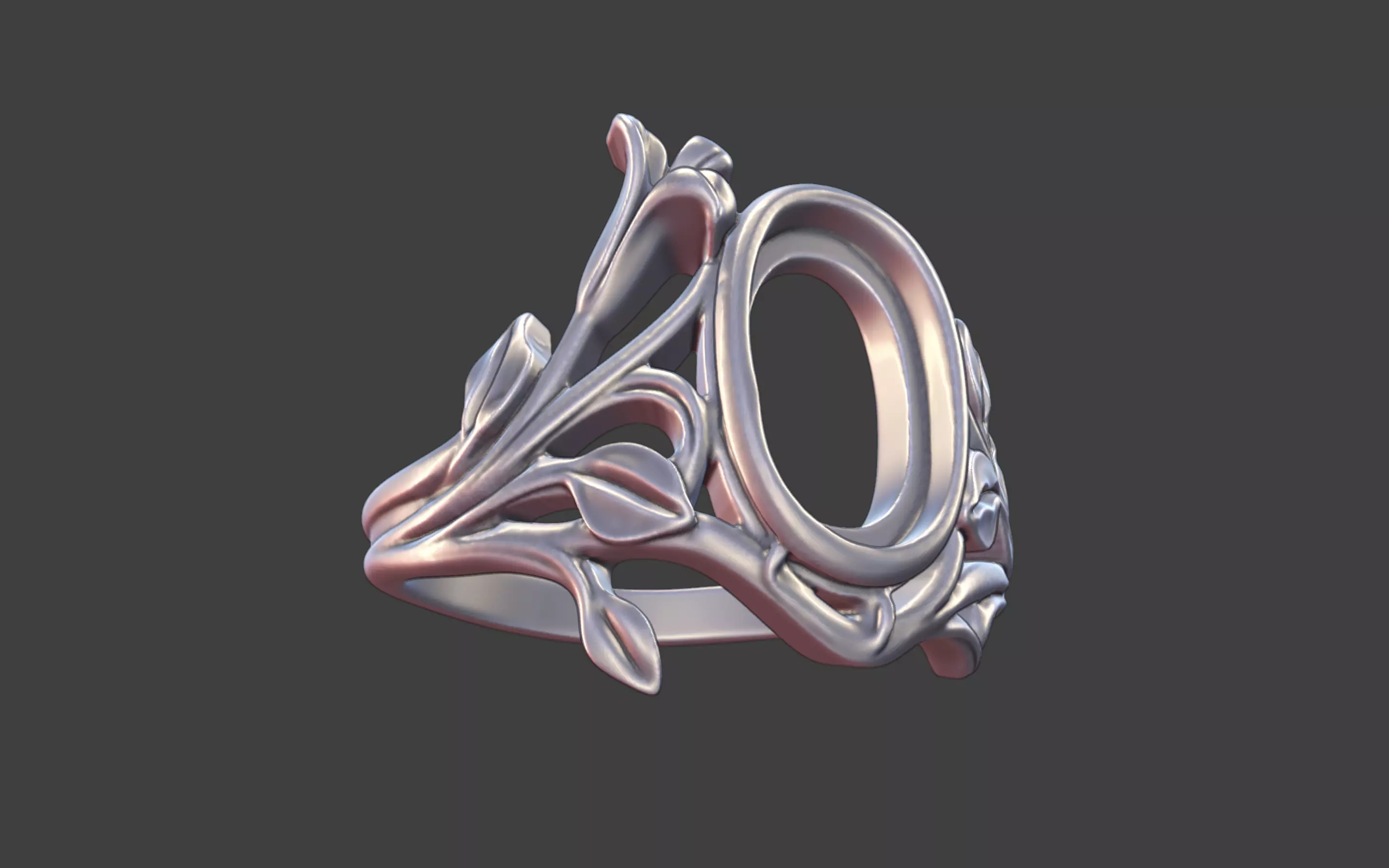 Silver Art Nouveau Cabochon Ring 3D print model_23