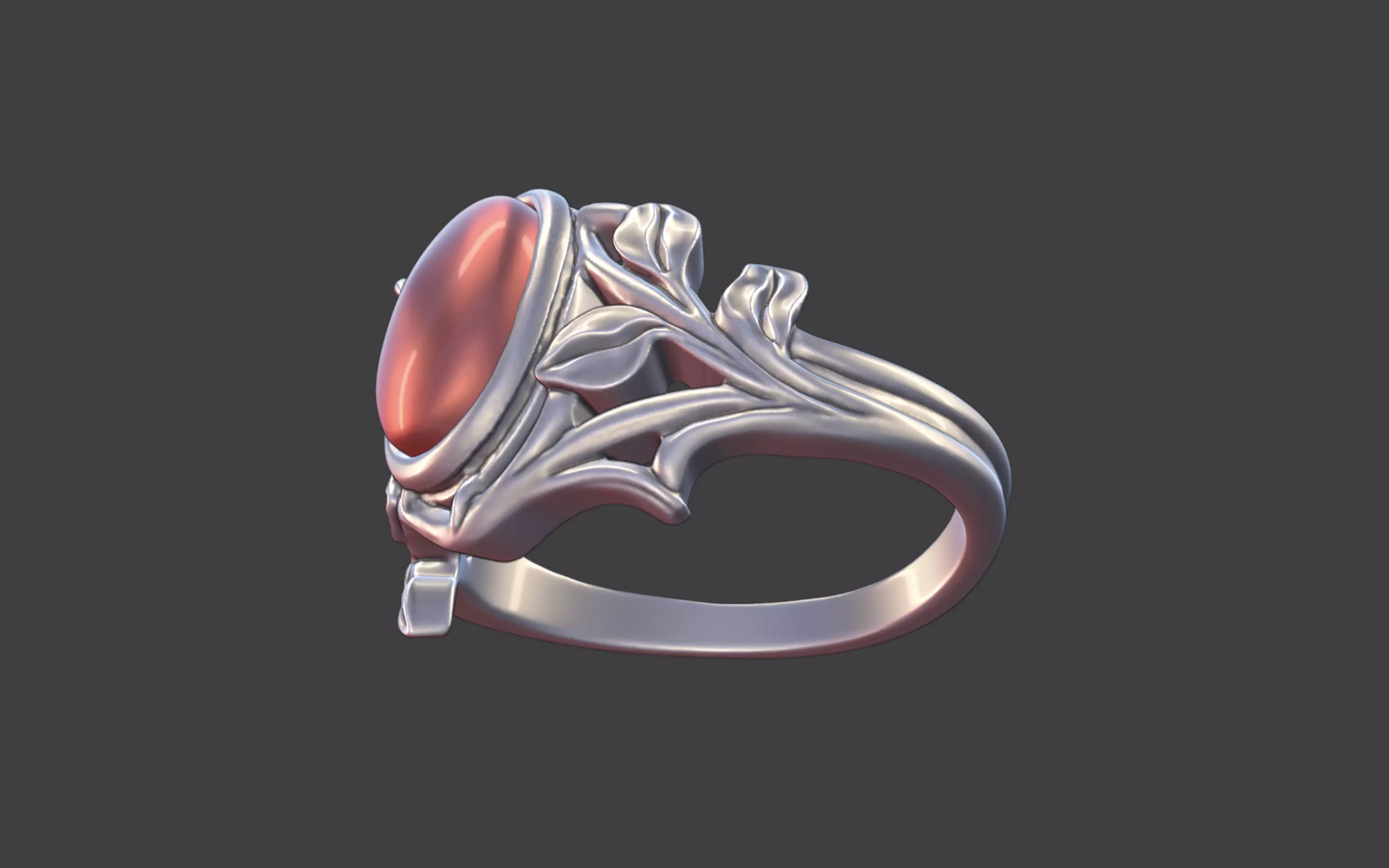 Silver Art Nouveau Cabochon Ring 3D print model_21