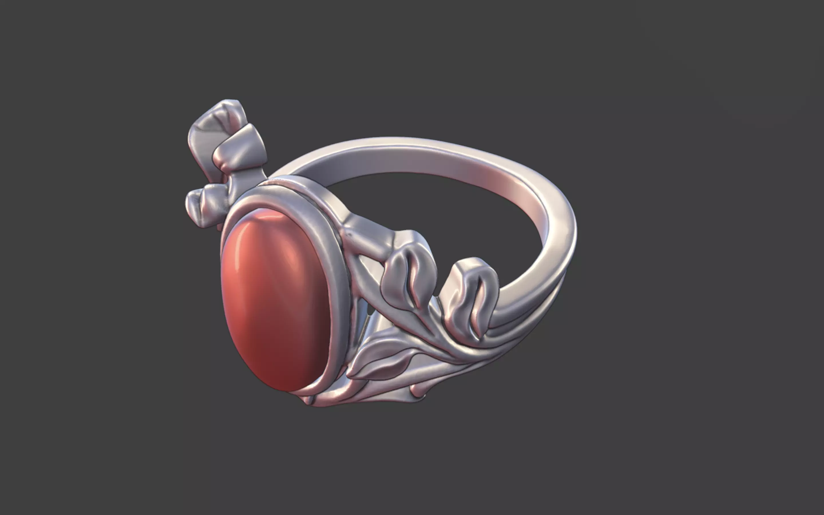Silver Art Nouveau Cabochon Ring 3D print model_13