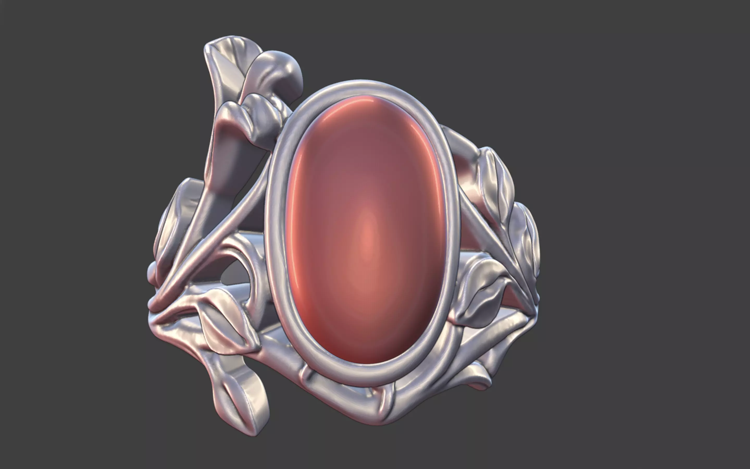 Silver Art Nouveau Cabochon Ring 3D print model_11