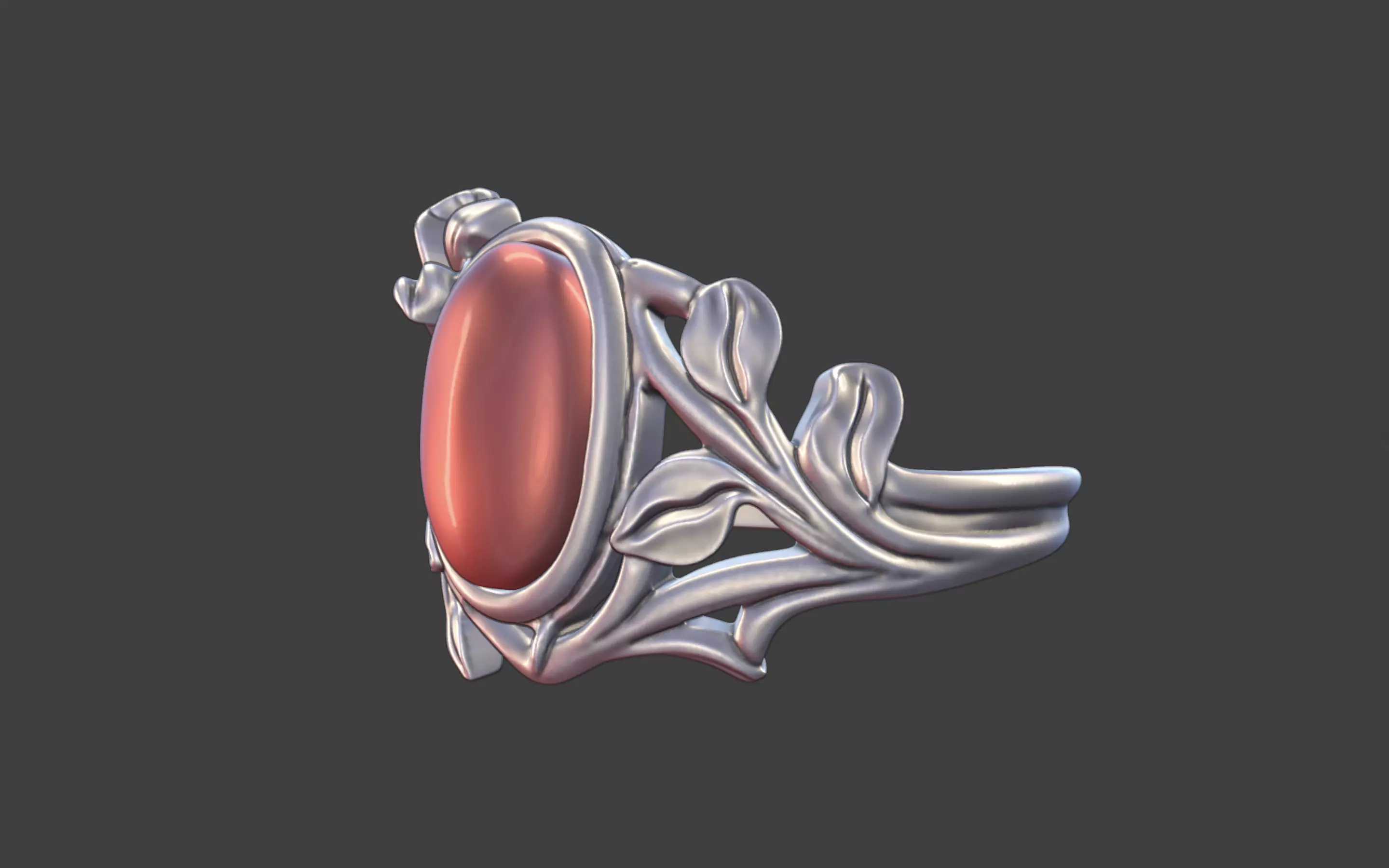 Silver Art Nouveau Cabochon Ring 3D print model_2