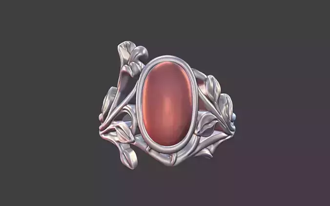 Silver Art Nouveau Cabochon Ring