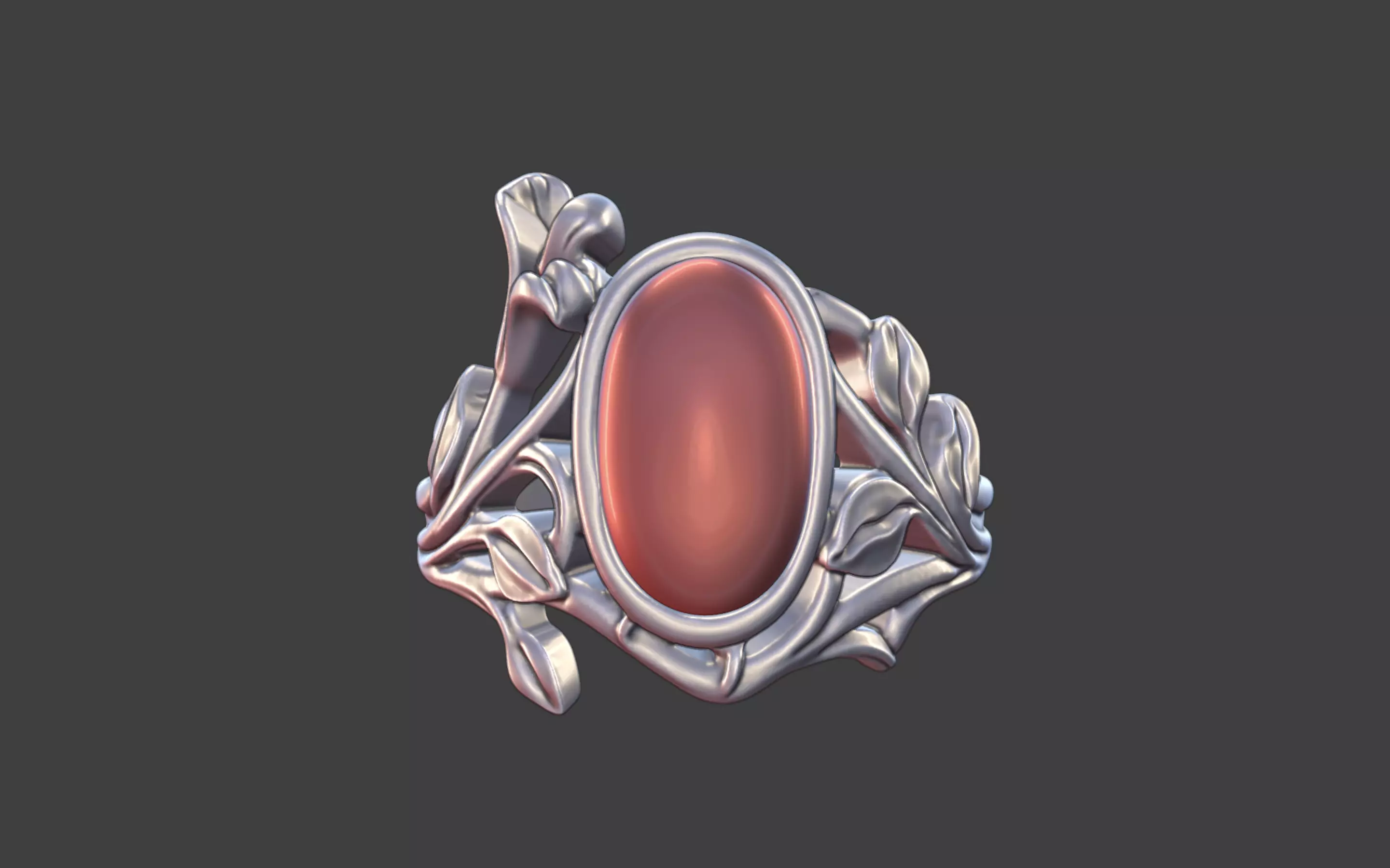 Silver Art Nouveau Cabochon Ring 3D print model_0
