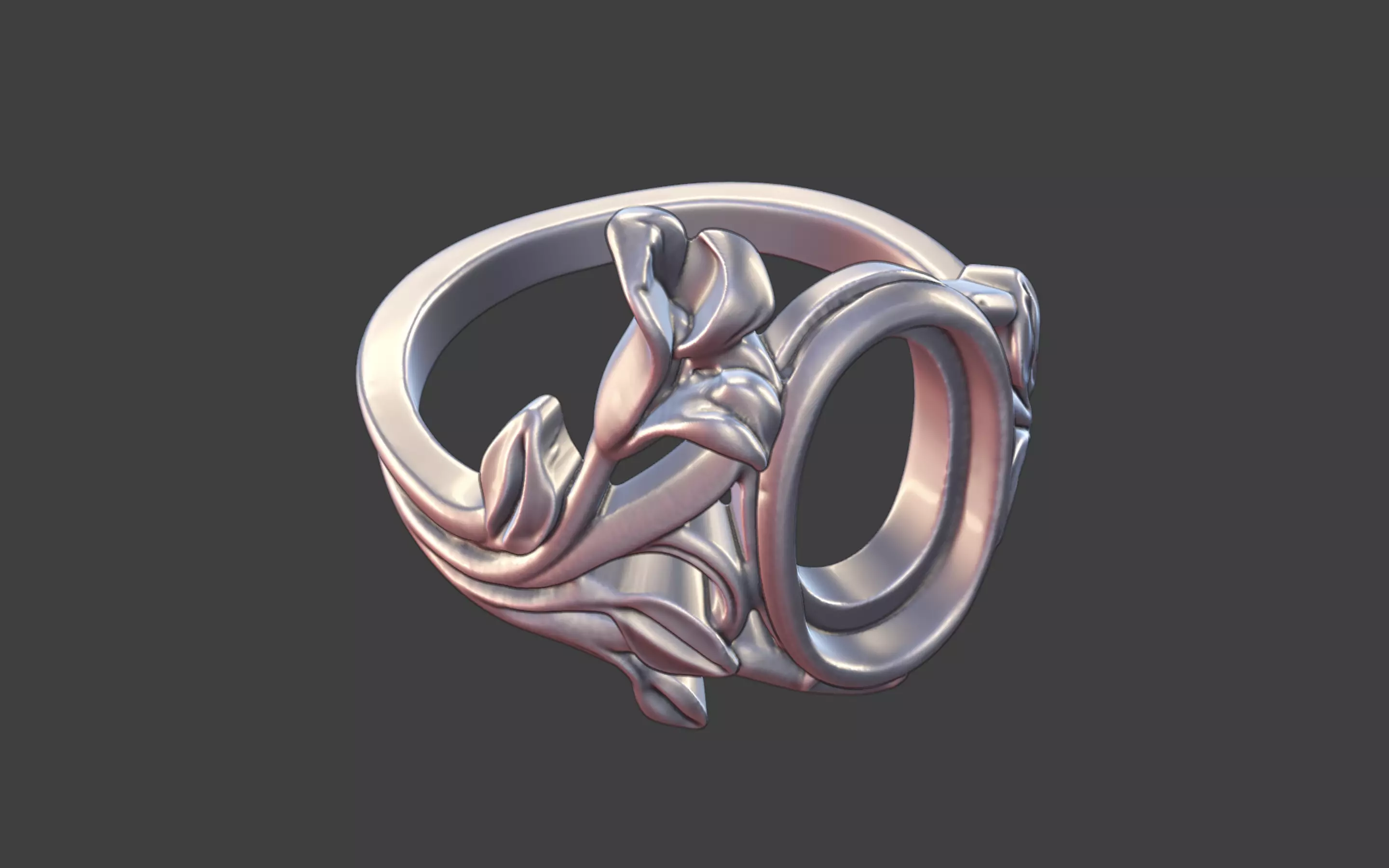 Silver Art Nouveau Cabochon Ring 3D print model_26