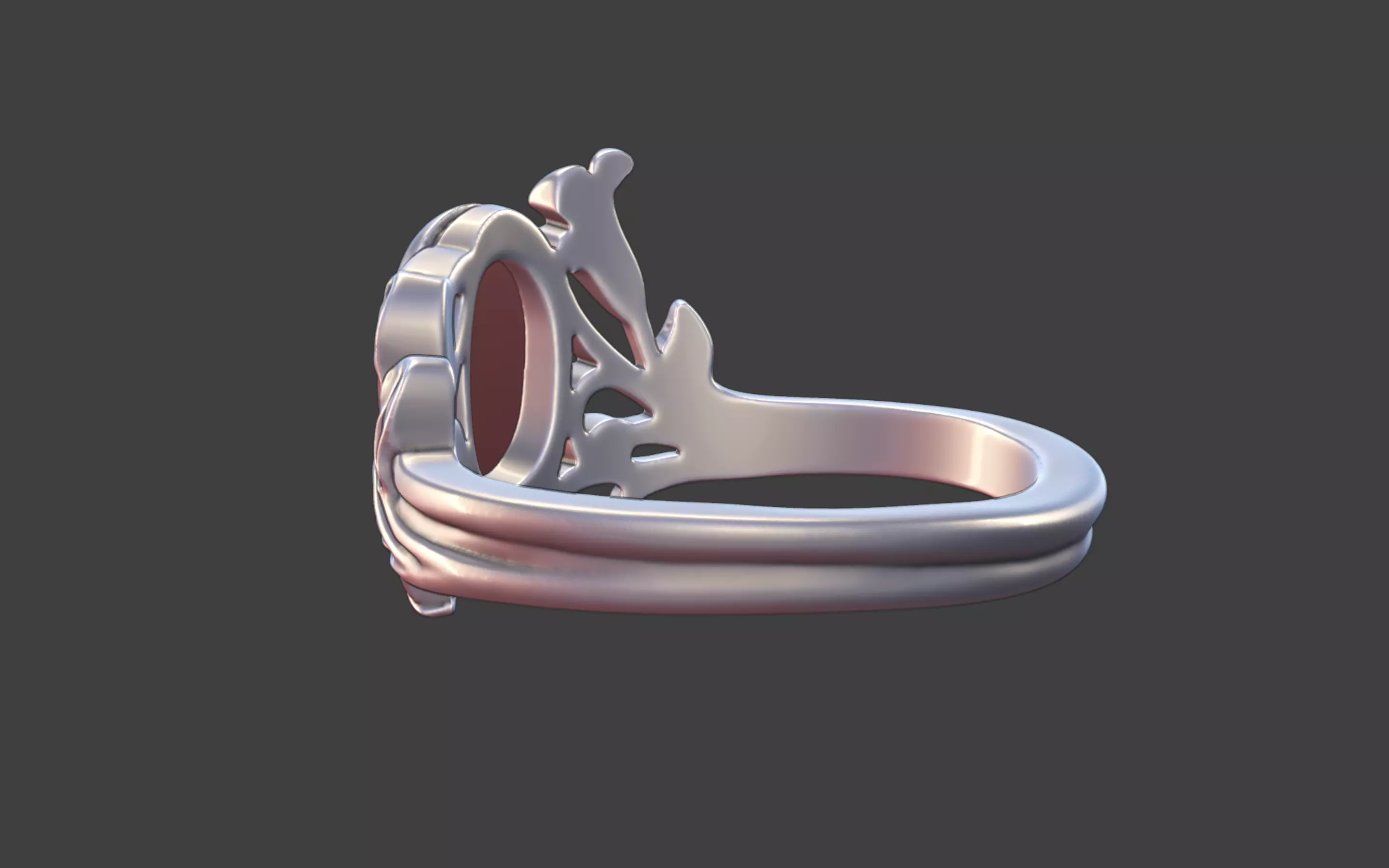 Silver Art Nouveau Cabochon Ring 3D print model_5