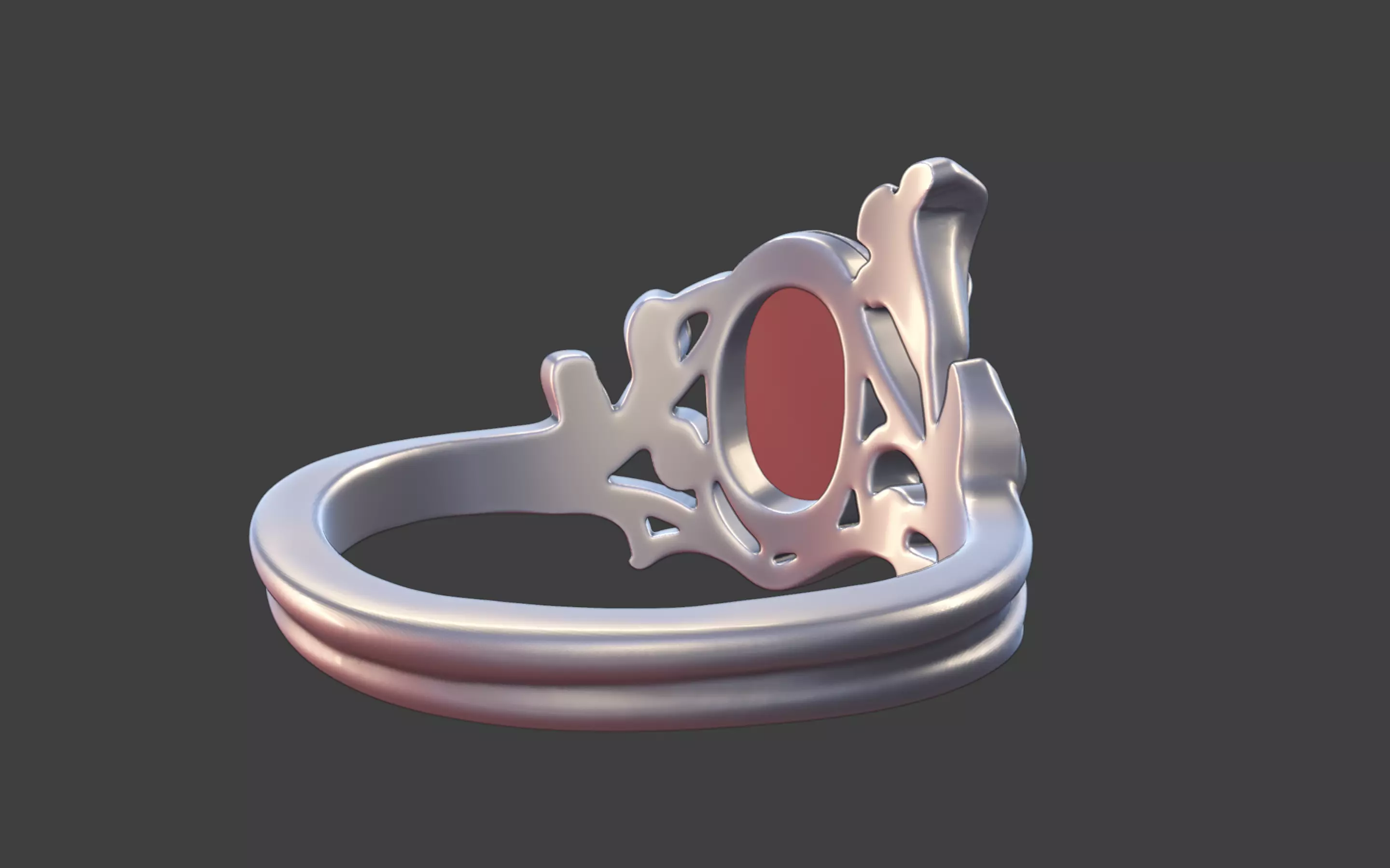 Silver Art Nouveau Cabochon Ring 3D print model_7