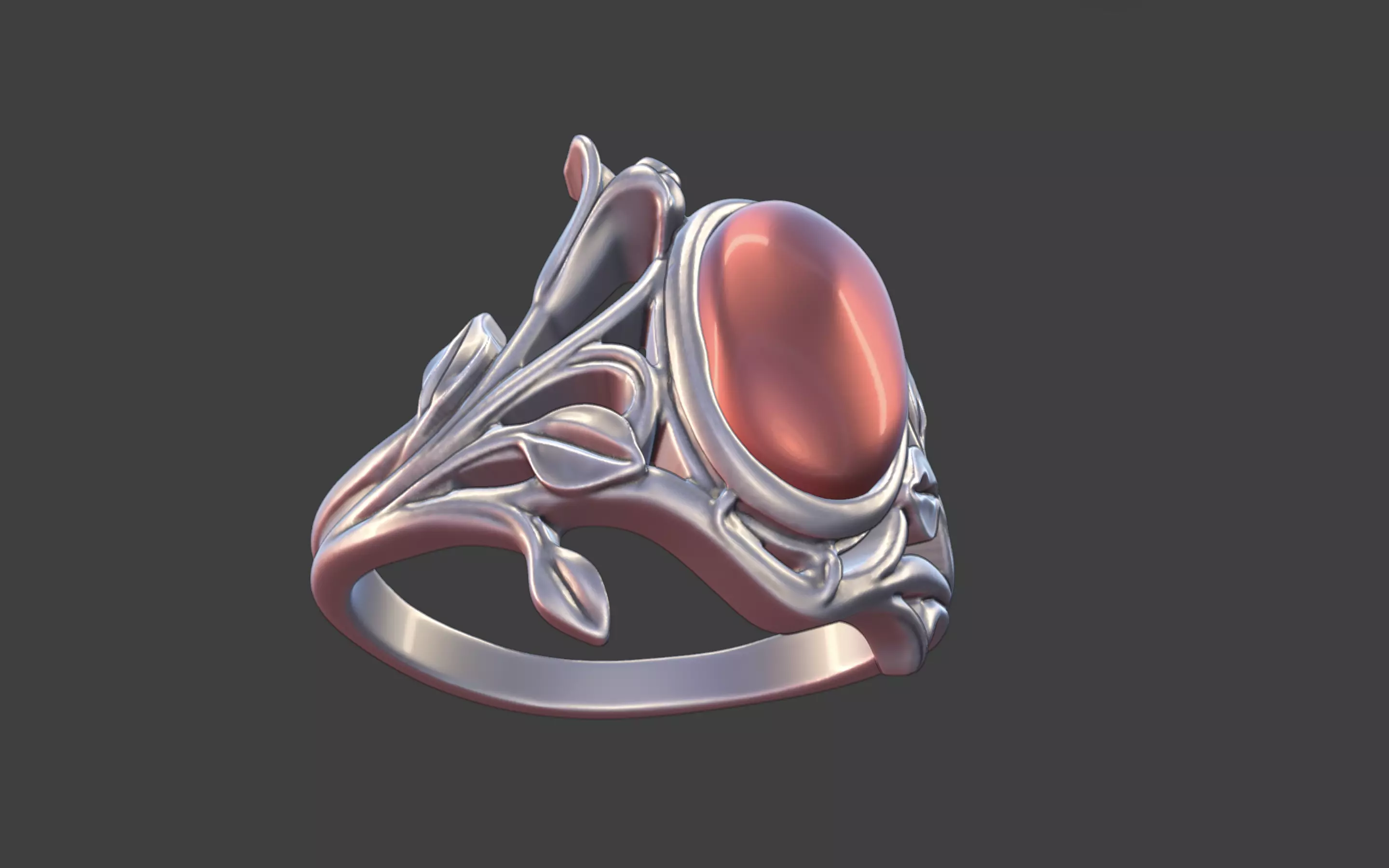 Silver Art Nouveau Cabochon Ring 3D print model_18