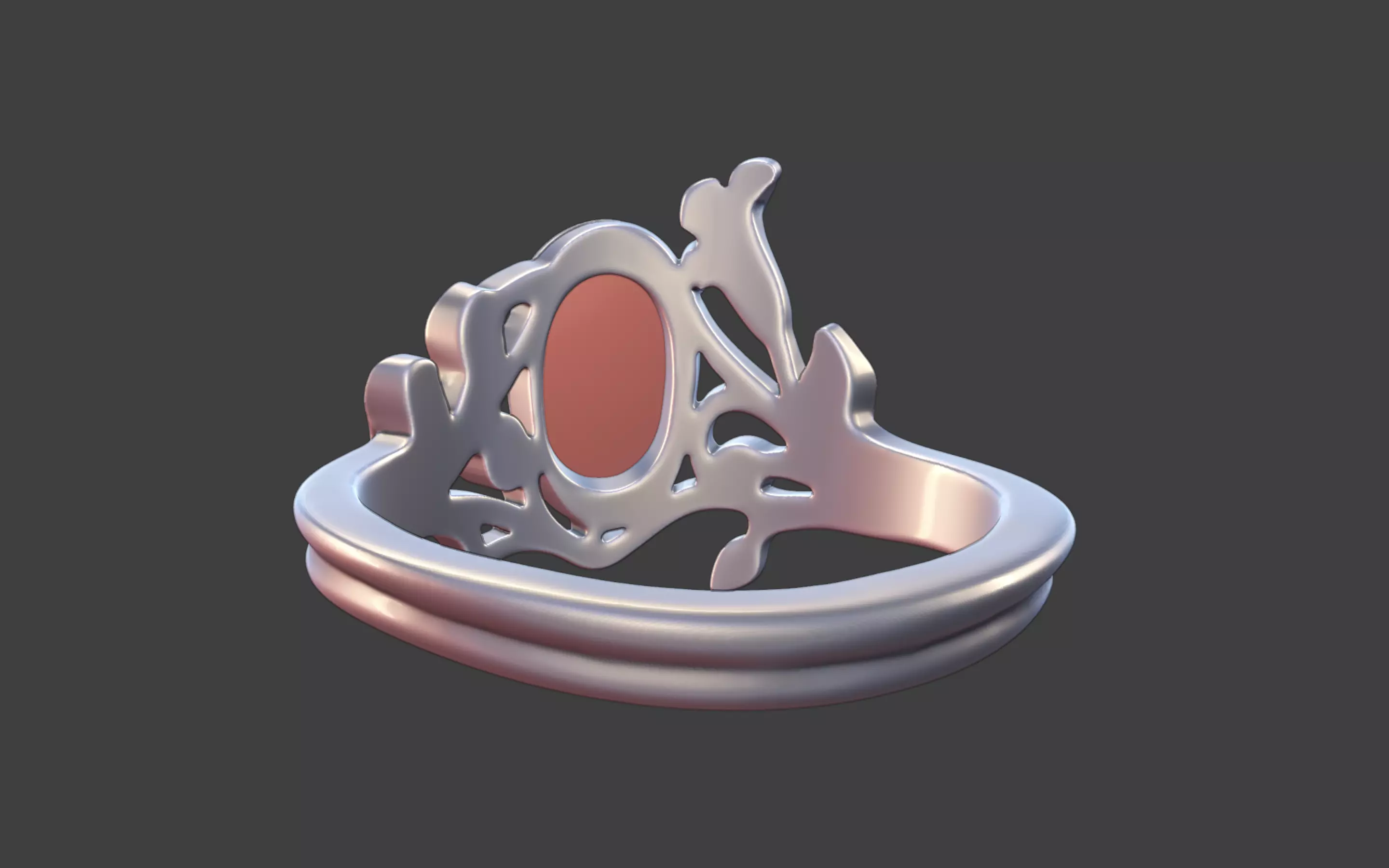 Silver Art Nouveau Cabochon Ring 3D print model_6
