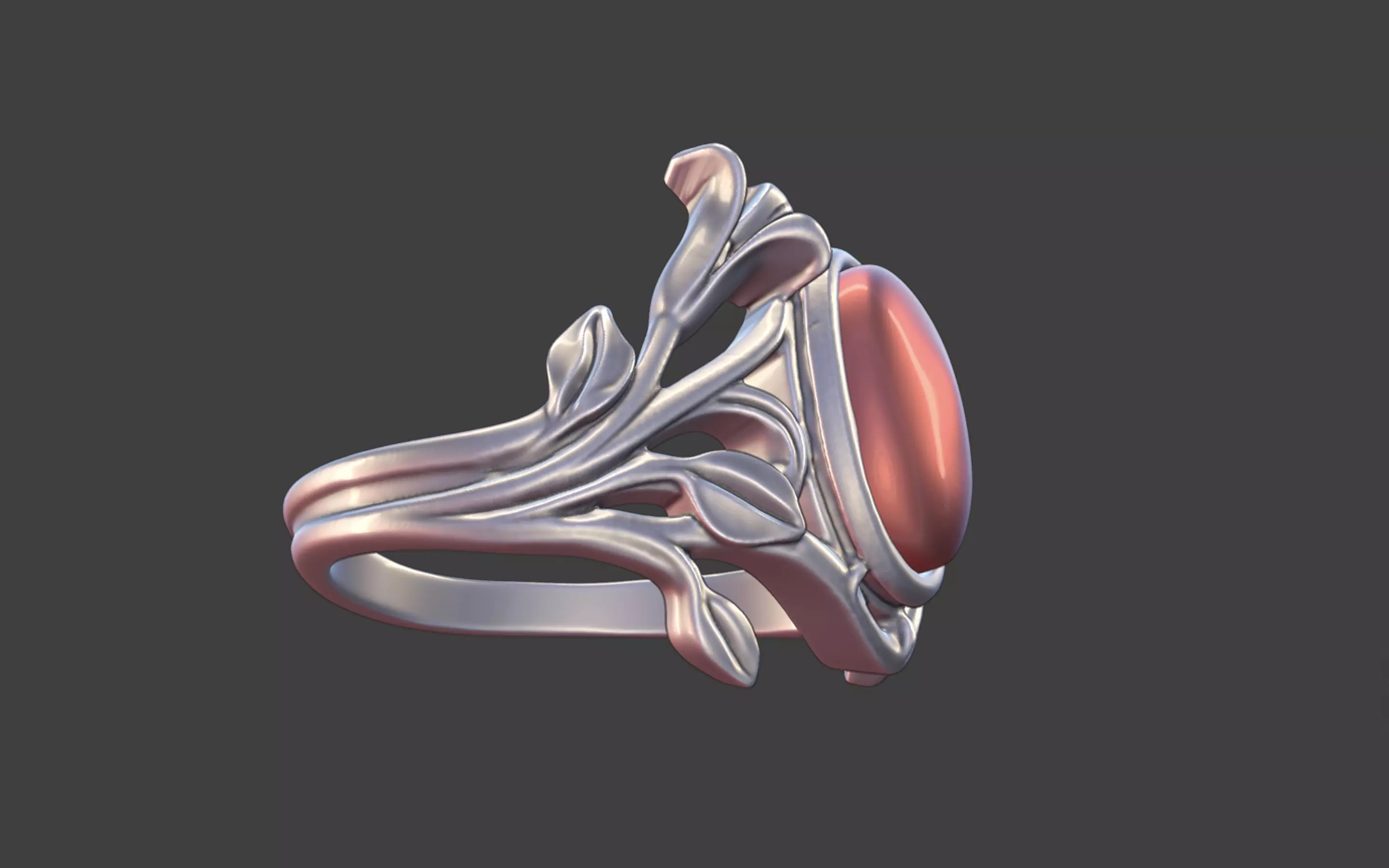 Silver Art Nouveau Cabochon Ring 3D print model_17