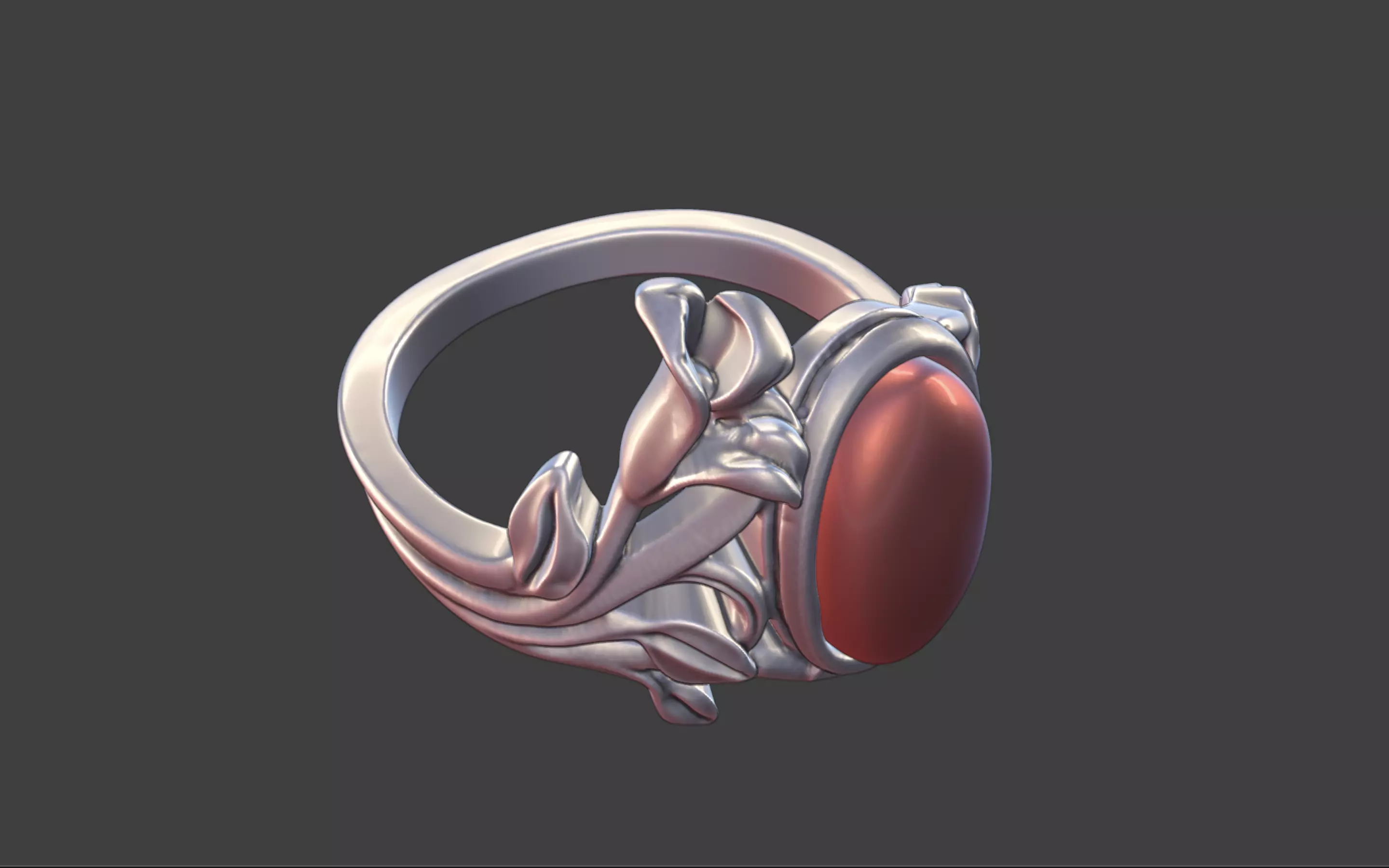 Silver Art Nouveau Cabochon Ring 3D print model_15