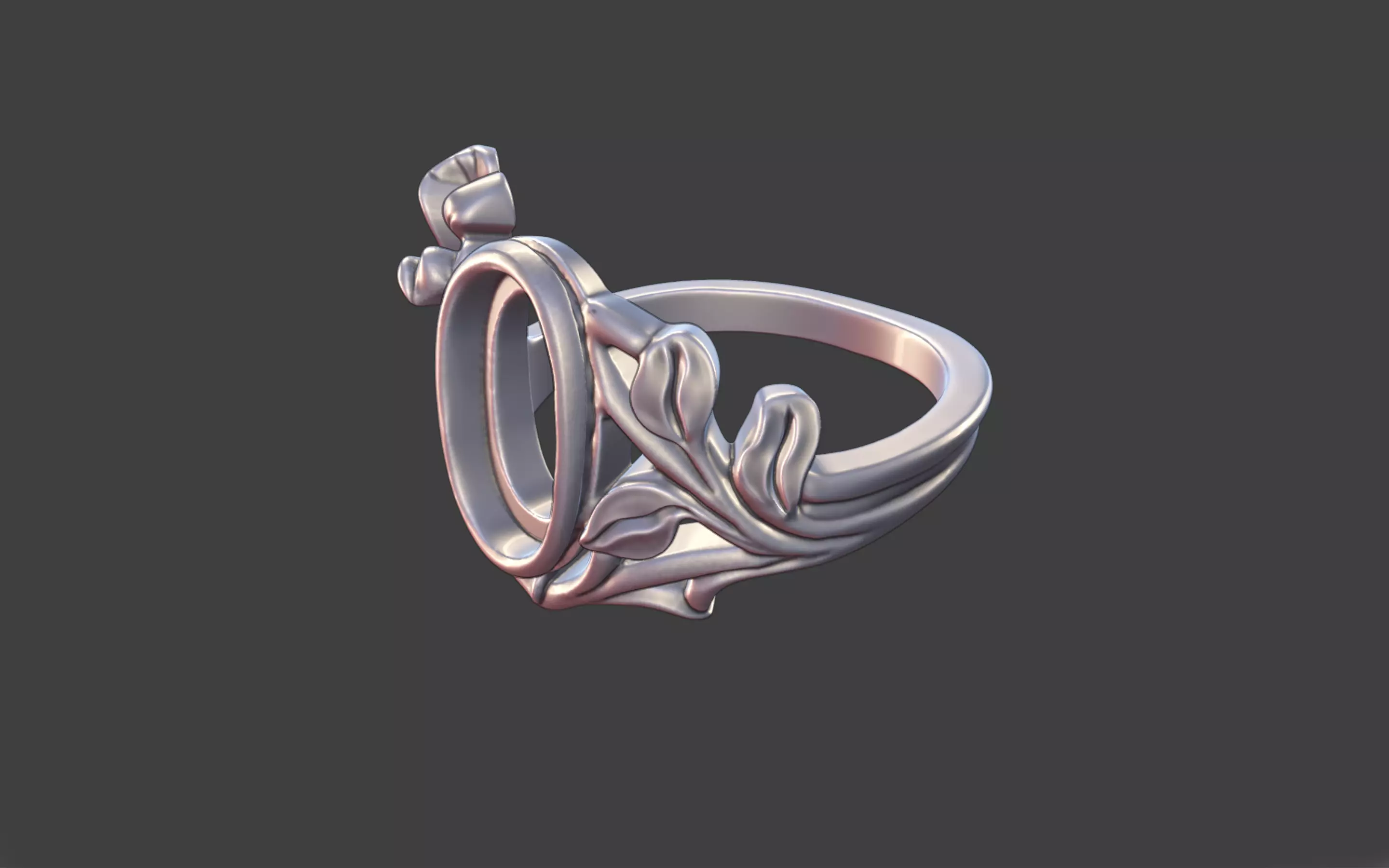 Silver Art Nouveau Cabochon Ring 3D print model_28