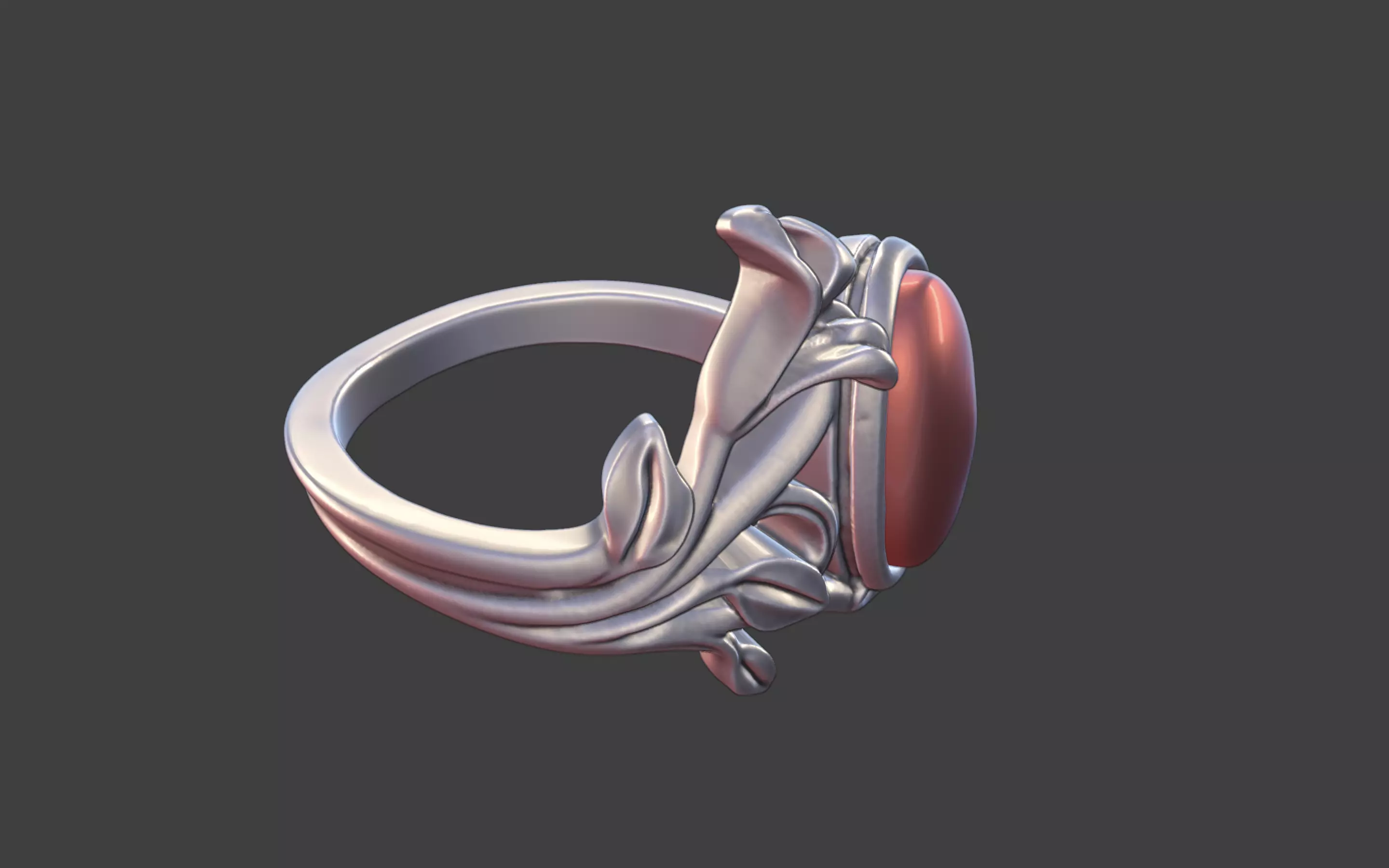 Silver Art Nouveau Cabochon Ring 3D print model_16