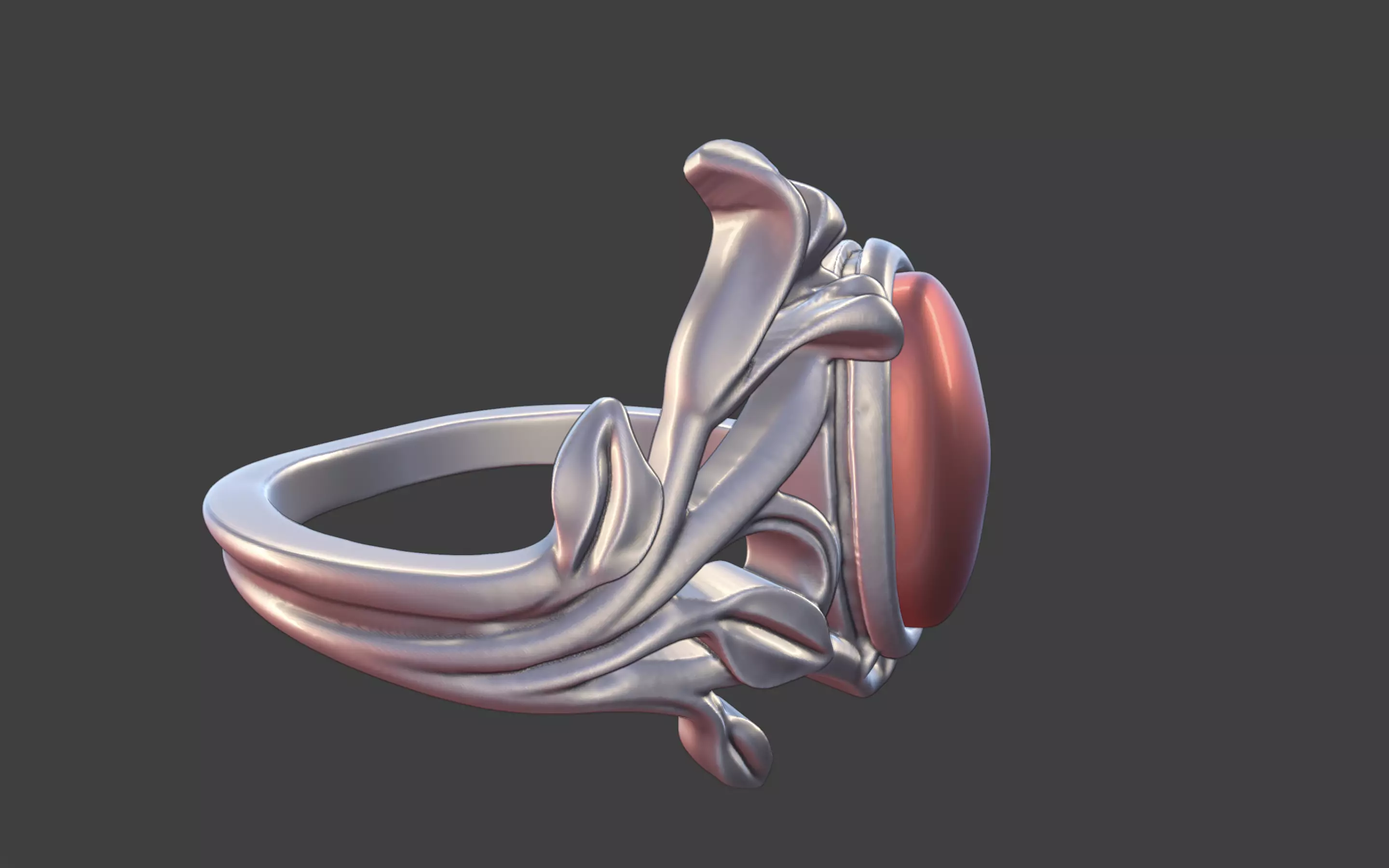 Silver Art Nouveau Cabochon Ring 3D print model_9