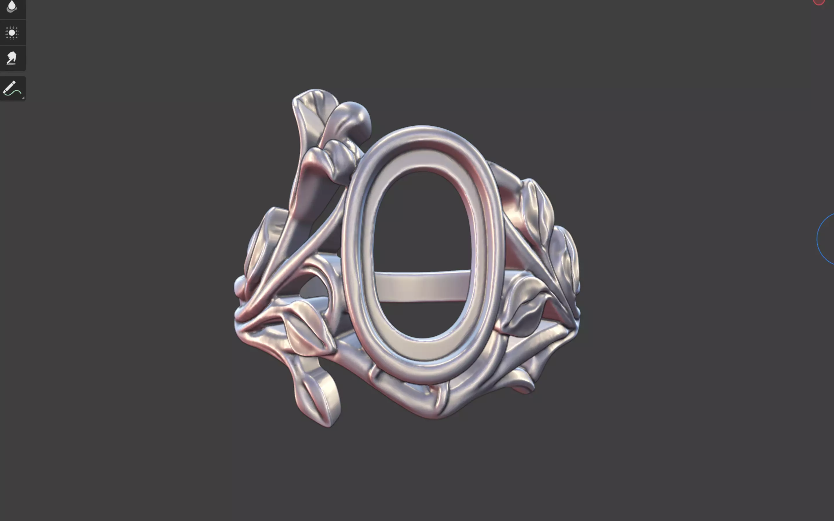 Silver Art Nouveau Cabochon Ring 3D print model_22