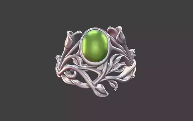 Silver Art Nouveau Cabochon Ring