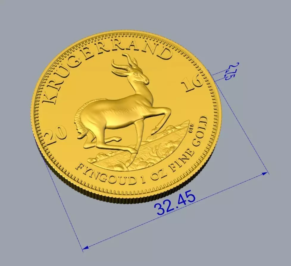 Krugerrand Coin 3DM STL OBJ model for 3D printing and CNC 3D print model_7